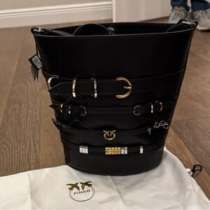 Pinko Black Bag with Gold and Silver Accents
